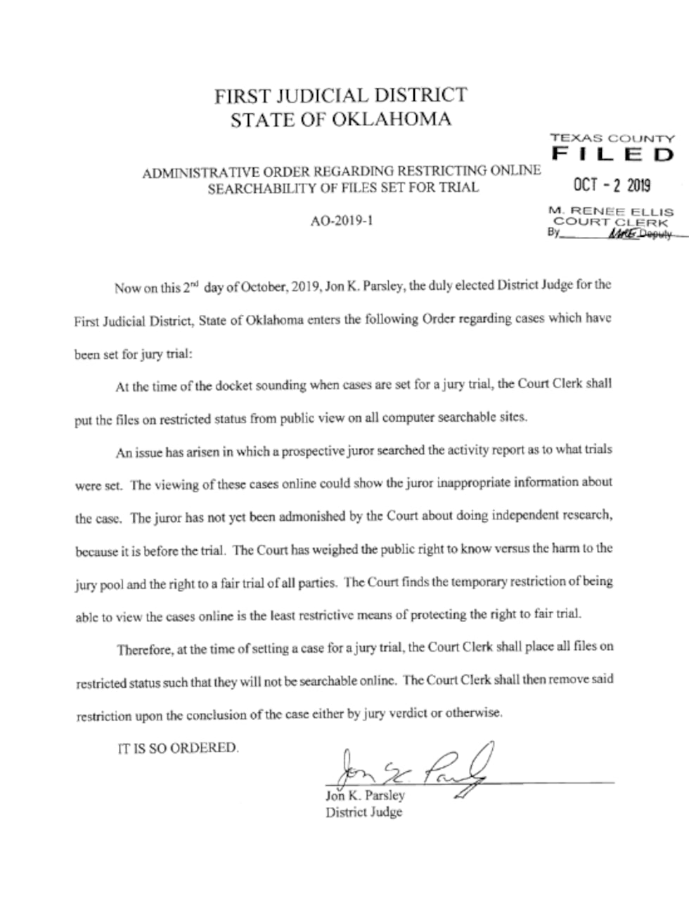 Texas county court order