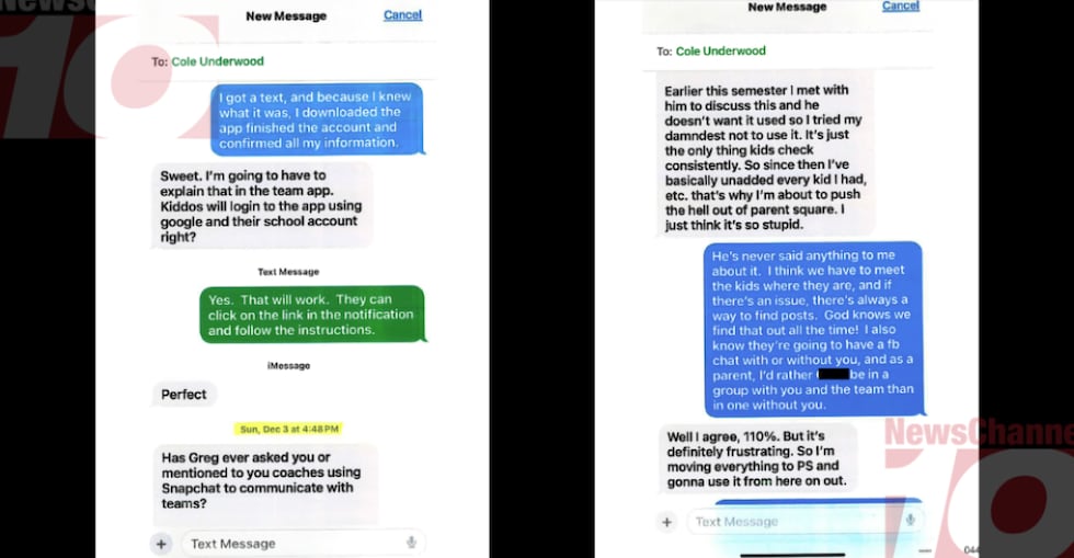 Messages between Cole Underwood and a Perryton ISD administrator show that he returned to the...