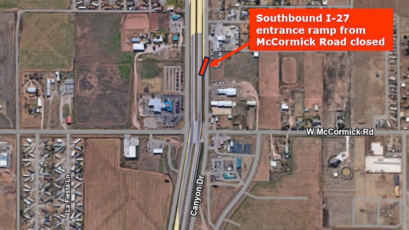 Map shows TxDOT traffic changes at I-27 and McCormick Road (Source: TxDOT)