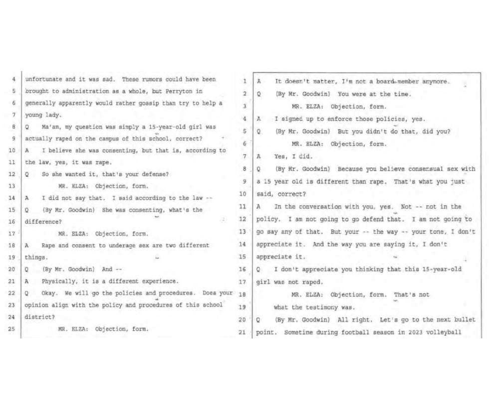 In the deposition of a former school board member, a debate as to whether or not the victim...