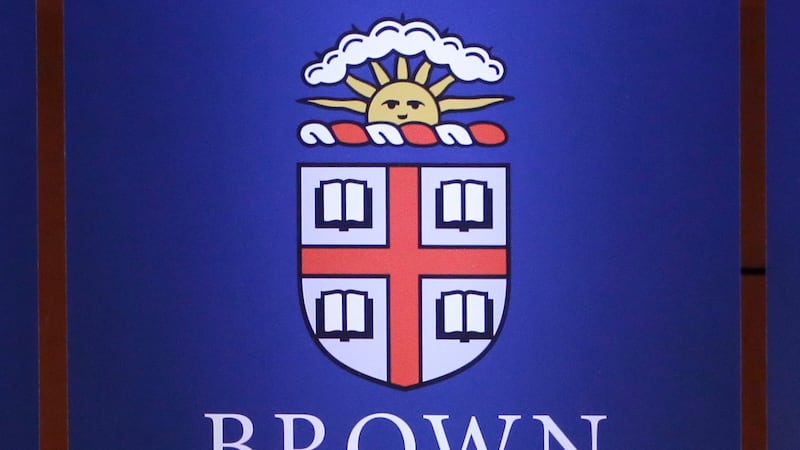 The logo for Brown University is displayed at the school's campus in Providence, R.I., on...