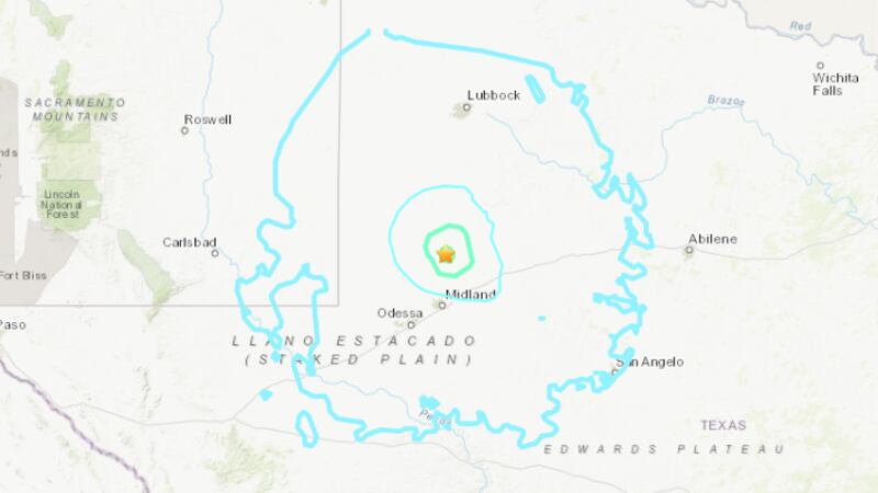 Earthquake reported near Ackerly on Monday night